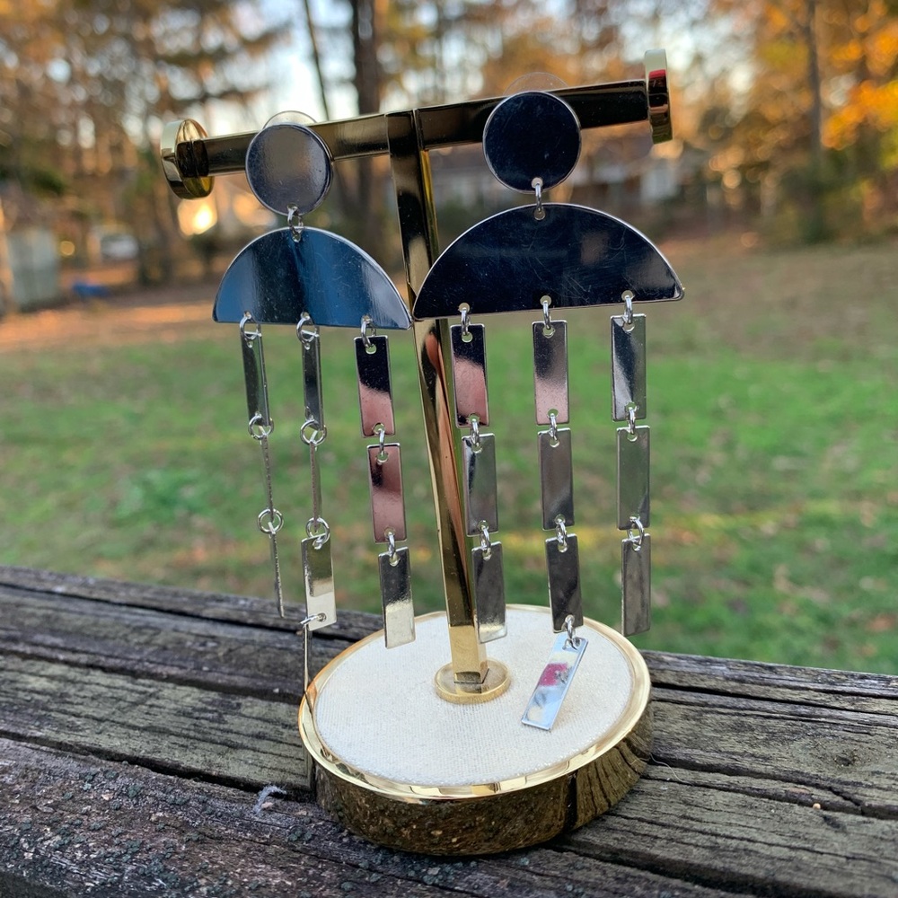 Metal Abstract Dangle Earrings - Picture 3 of 4